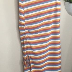 Multi- striped, maternity asymmetrical midi skirt